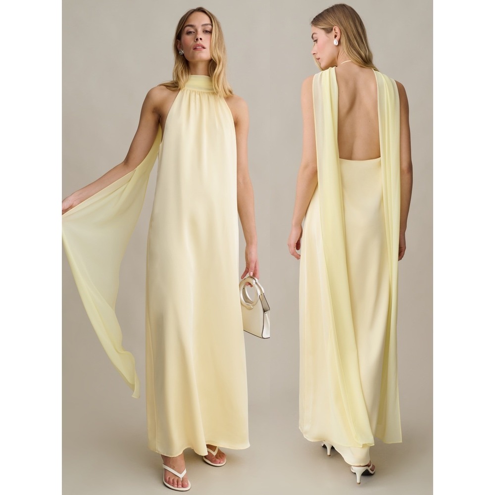 NWT o.p.t Alessia Satin Halter Maxi Dress in Butter Yellow - Size Large